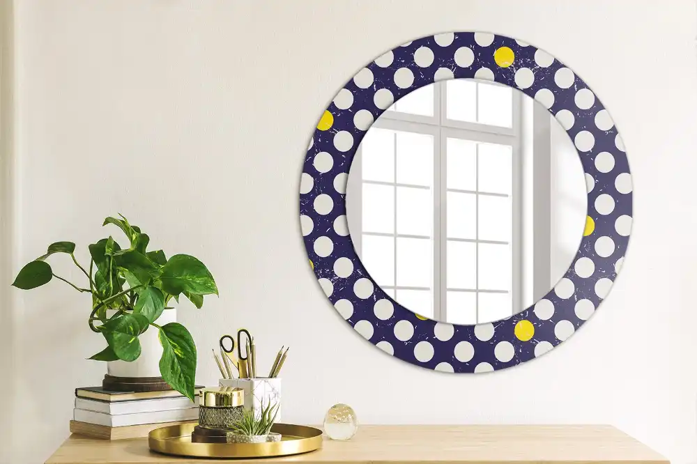 Miroir rond imprimé pois style rétro