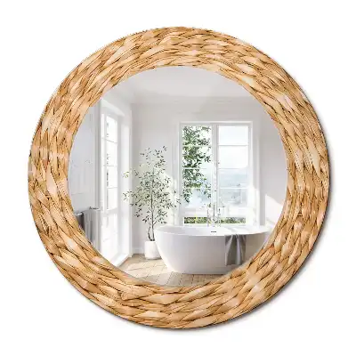 Miroir rond cadre avec impression motif en osier