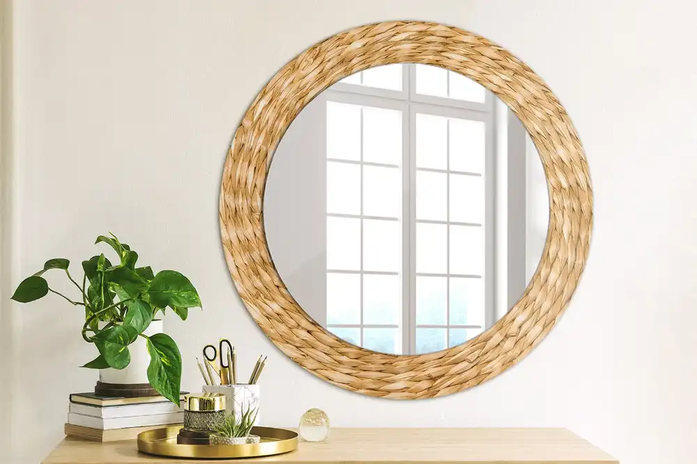 Miroir rond cadre avec impression motif en osier