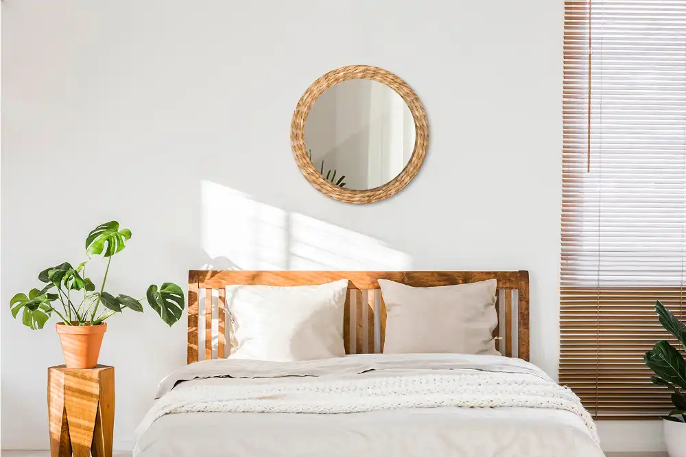 Miroir rond cadre avec impression motif en osier