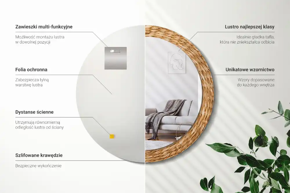 Miroir rond cadre avec impression motif en osier