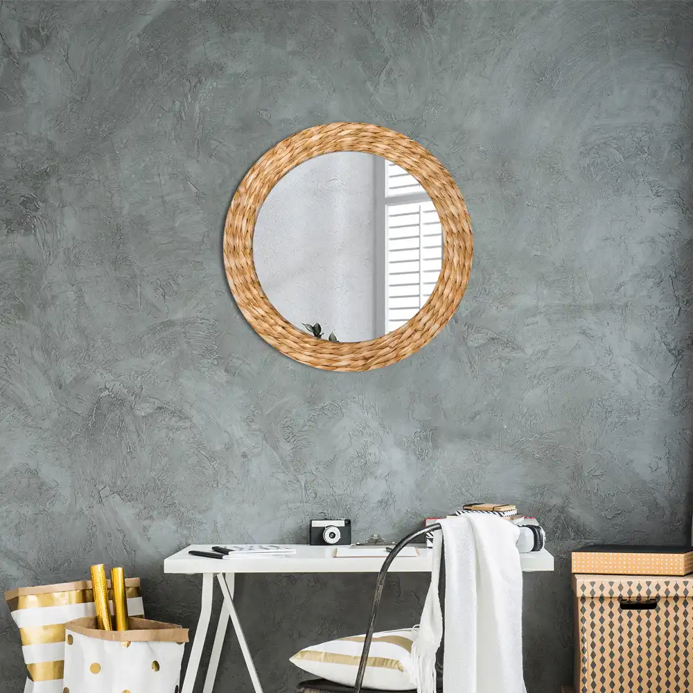 Miroir rond cadre avec impression motif en osier