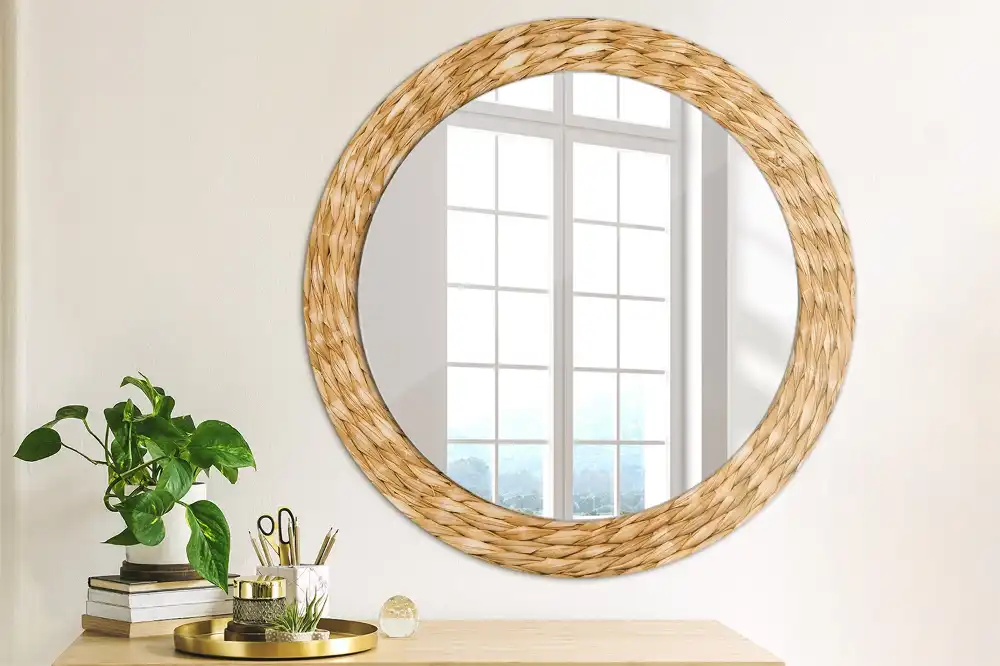 Miroir rond cadre avec impression motif en osier