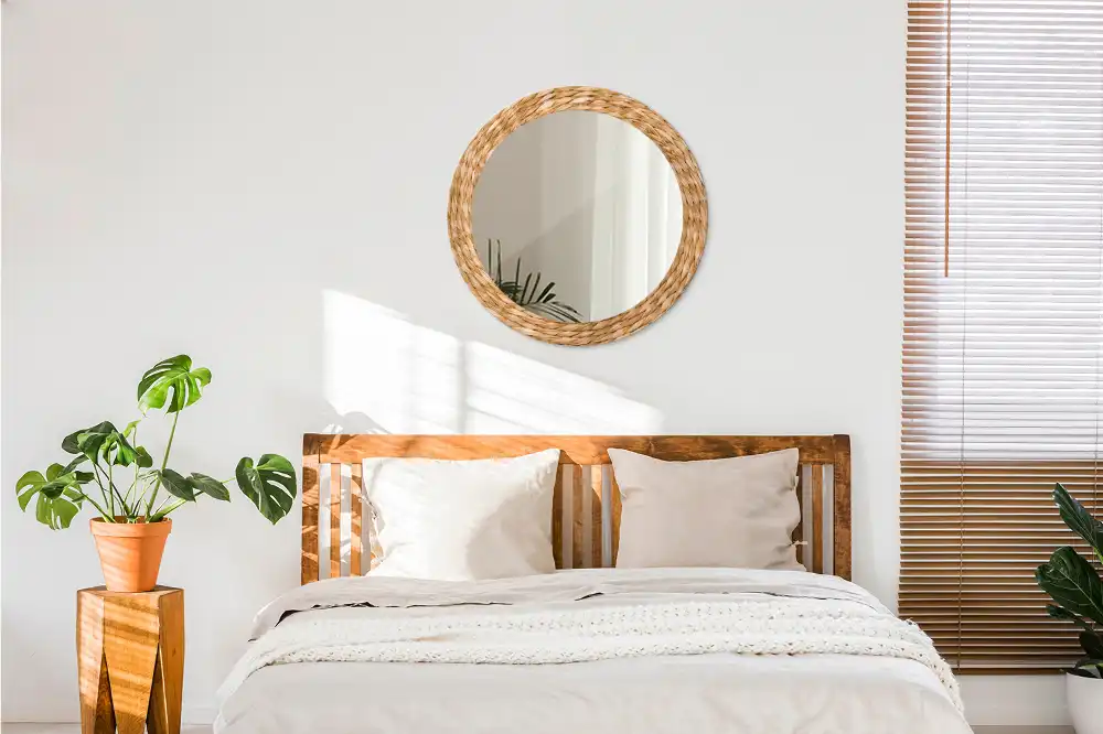 Miroir rond cadre avec impression motif en osier
