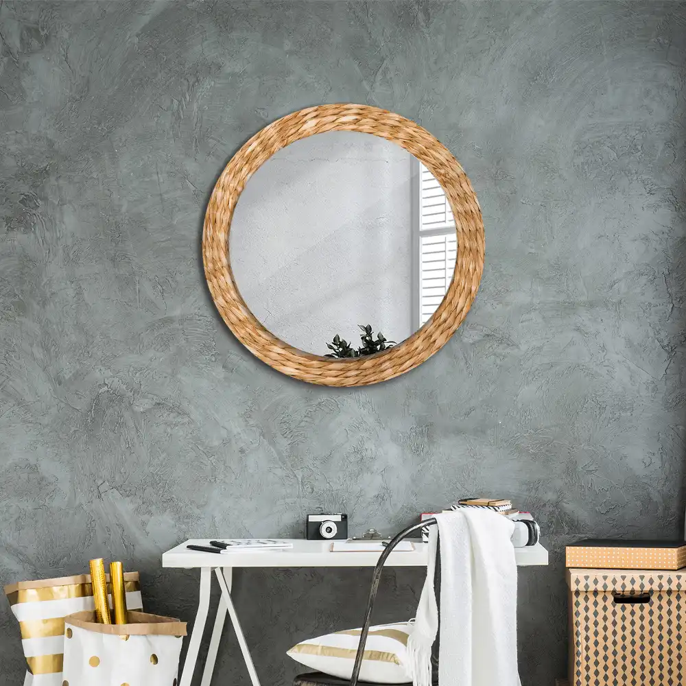 Miroir rond cadre avec impression motif en osier