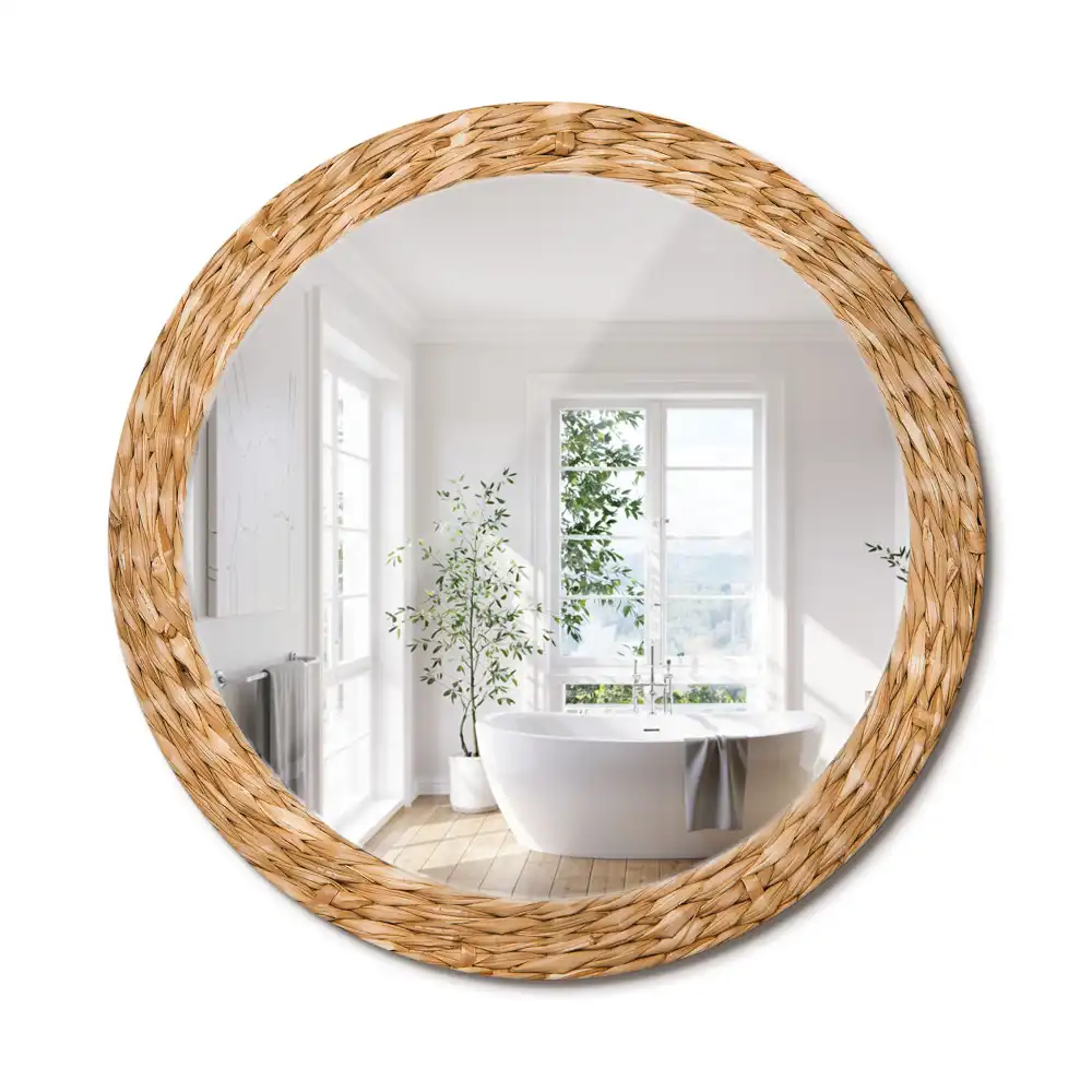 Miroir rond cadre avec impression motif en osier