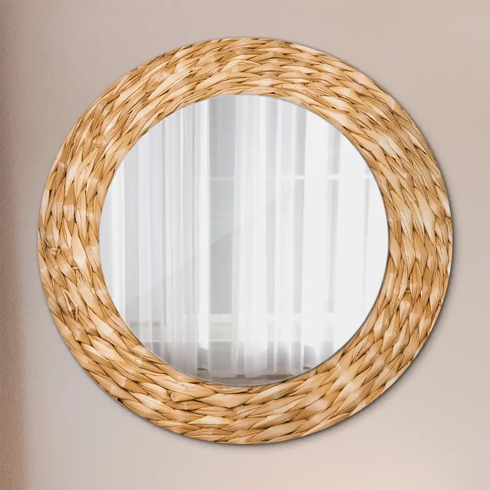 Miroir rond cadre avec impression motif en osier