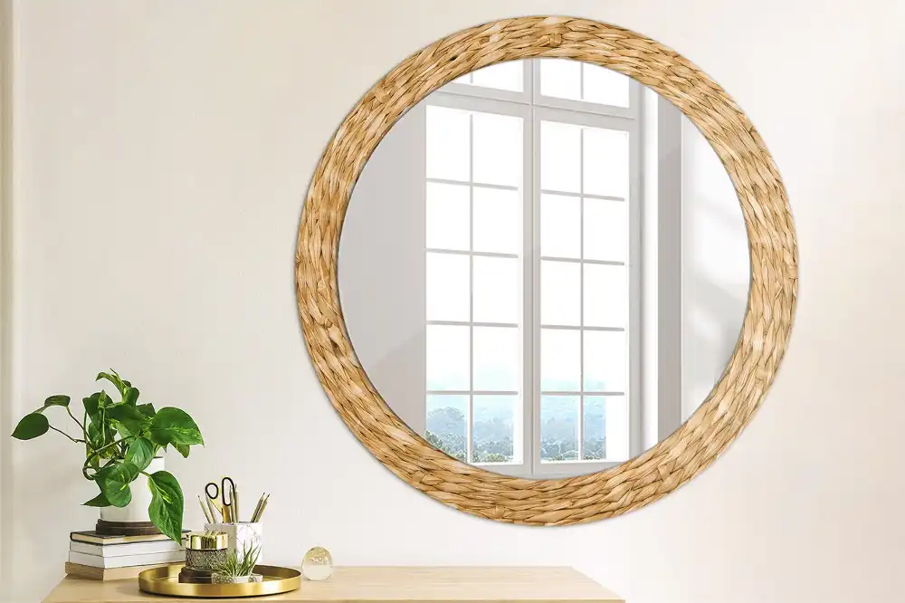 Miroir rond cadre avec impression motif en osier