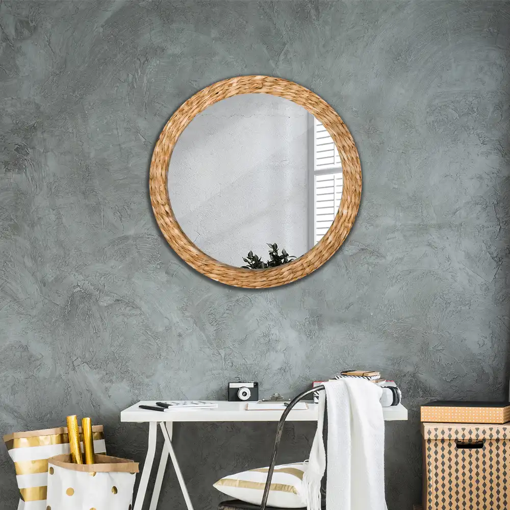 Miroir rond cadre avec impression motif en osier