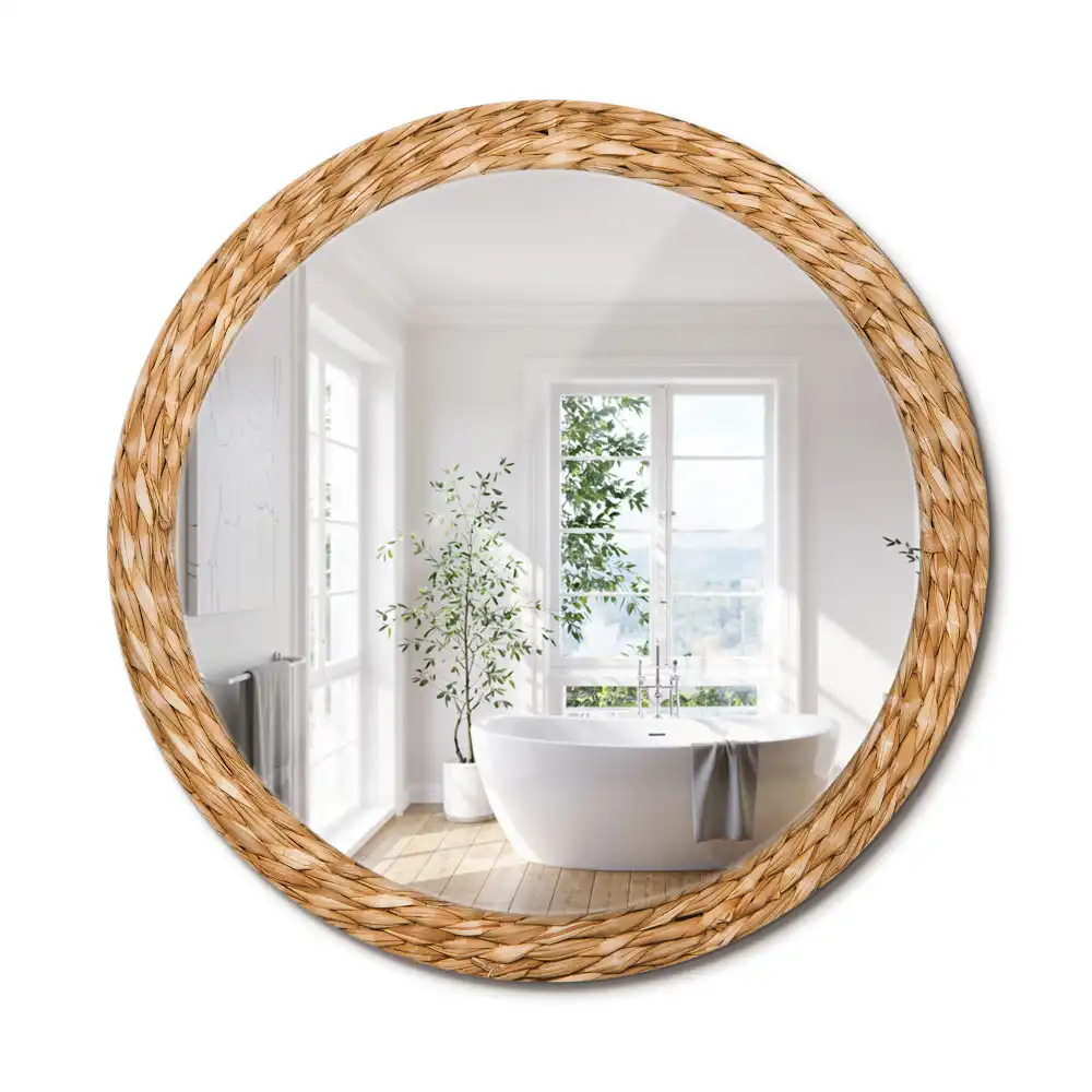 Miroir rond cadre avec impression motif en osier