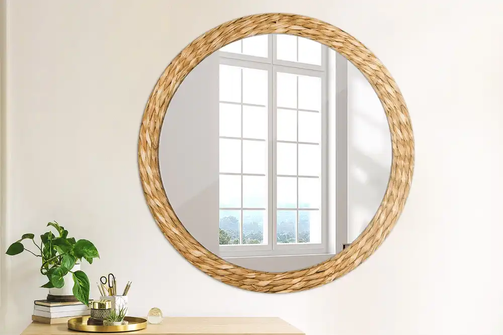 Miroir rond cadre avec impression motif en osier