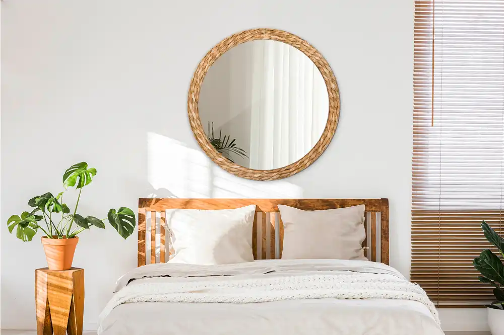 Miroir rond cadre avec impression motif en osier