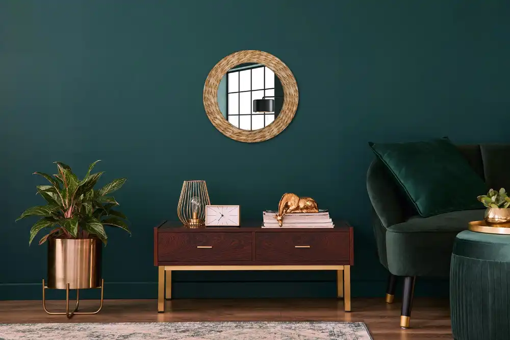Miroir rond cadre avec impression motif en osier