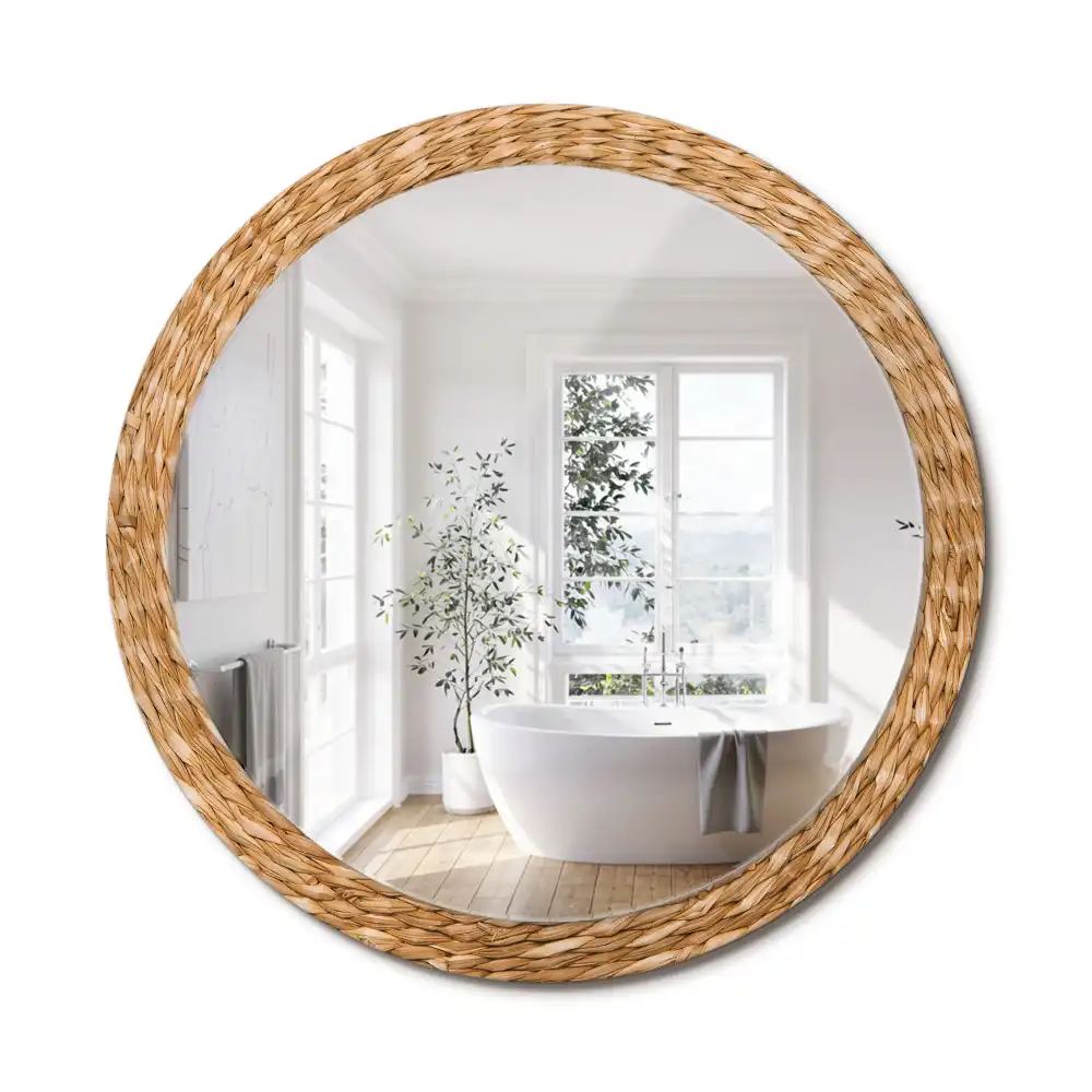 Miroir rond cadre avec impression motif en osier