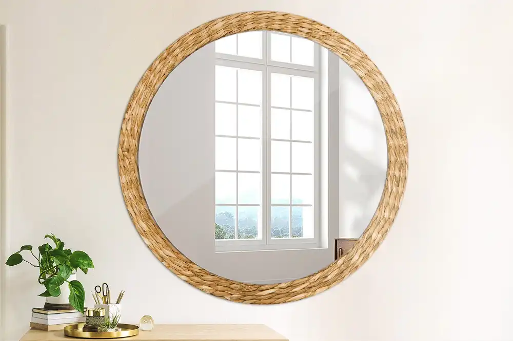 Miroir rond cadre avec impression motif en osier