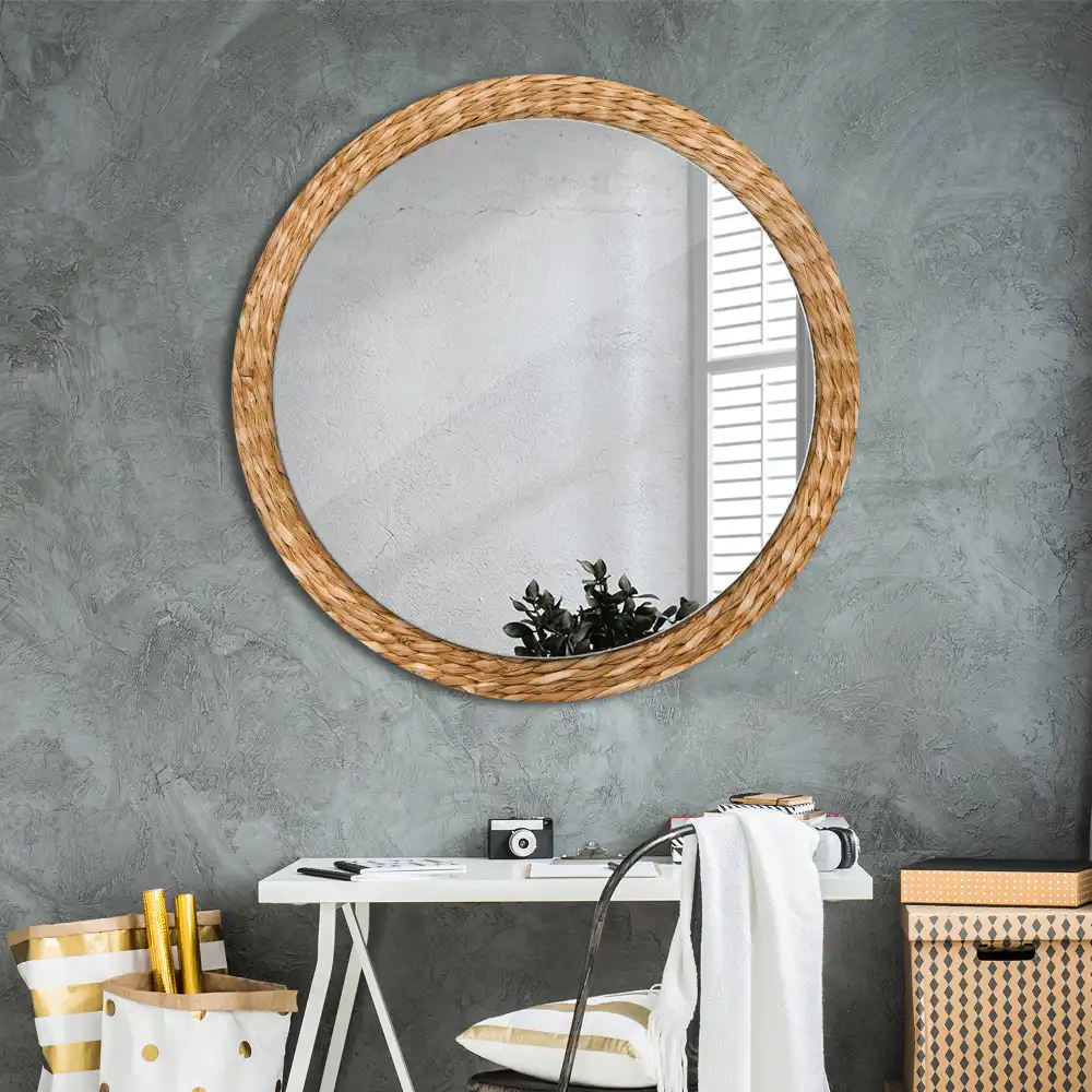 Miroir rond cadre avec impression motif en osier