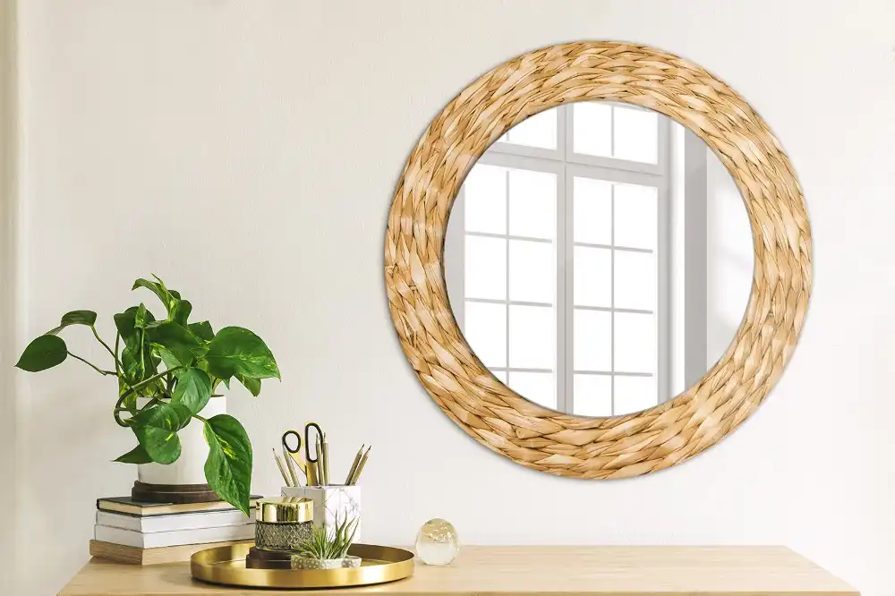 Miroir rond cadre avec impression motif en osier