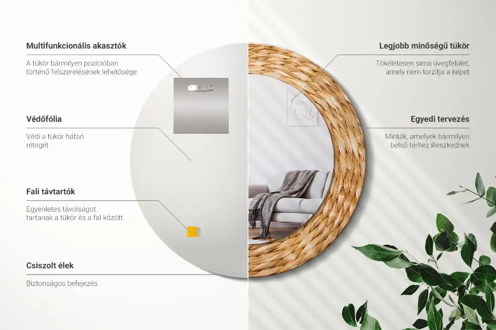 Miroir rond cadre avec impression motif en osier