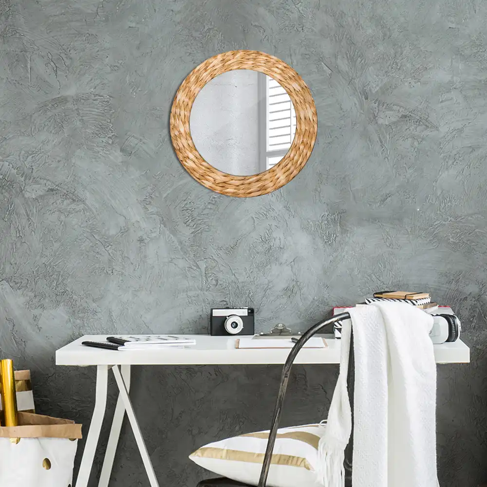 Miroir rond cadre avec impression motif en osier