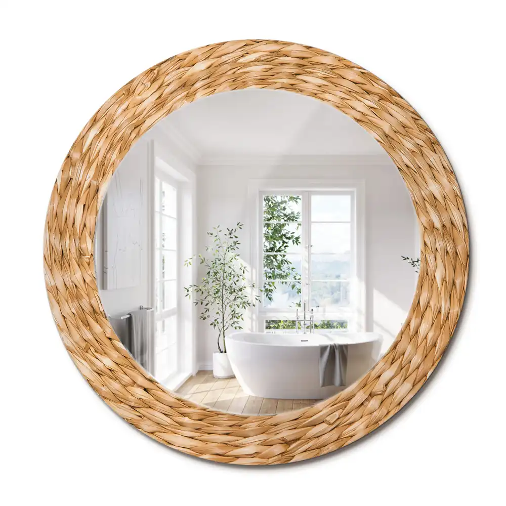 Miroir rond cadre avec impression motif en osier