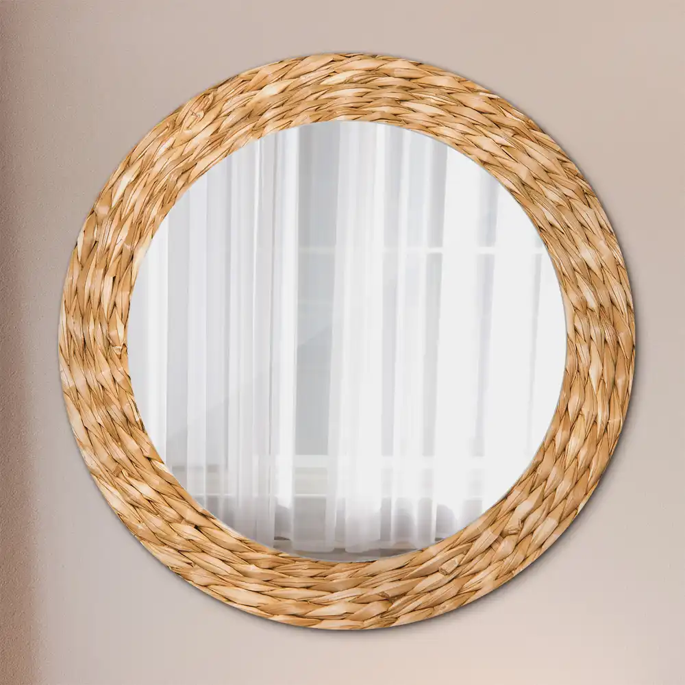 Miroir rond cadre avec impression motif en osier