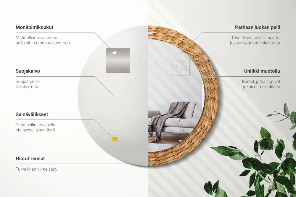 Miroir rond cadre avec impression motif en osier