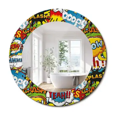 Miroir rond avec décoration motif style bande dessinée
