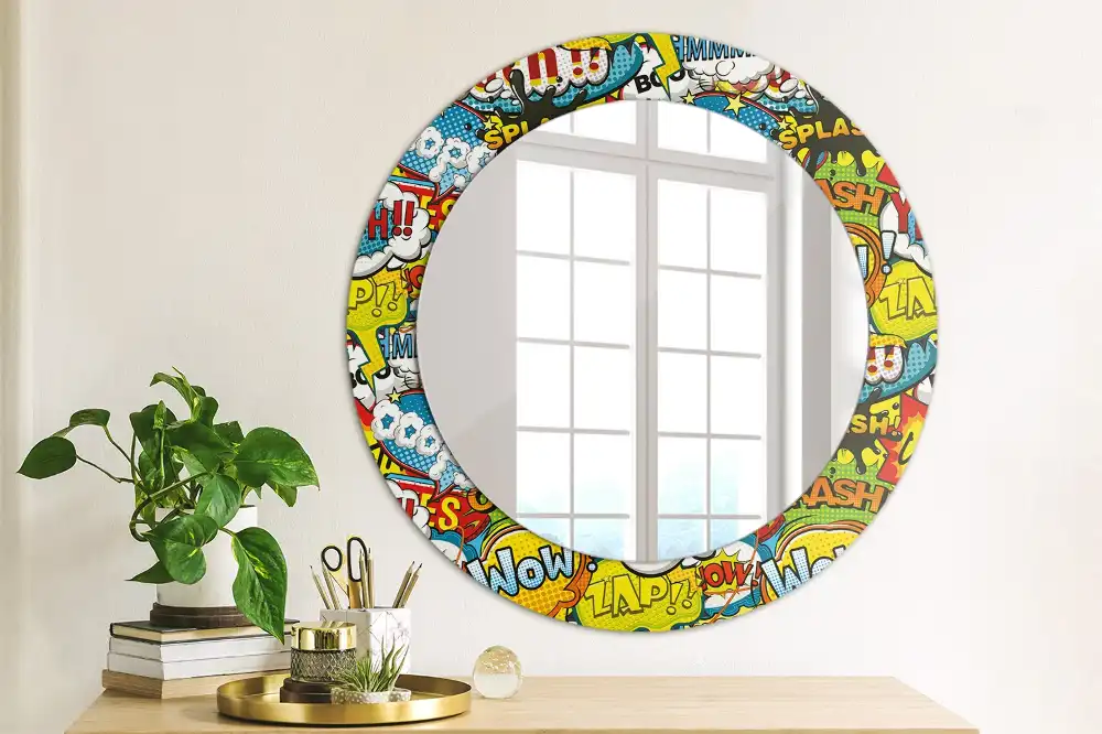 Miroir rond avec décoration motif style bande dessinée