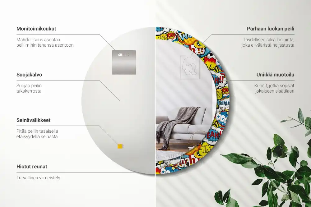 Miroir rond avec décoration motif style bande dessinée