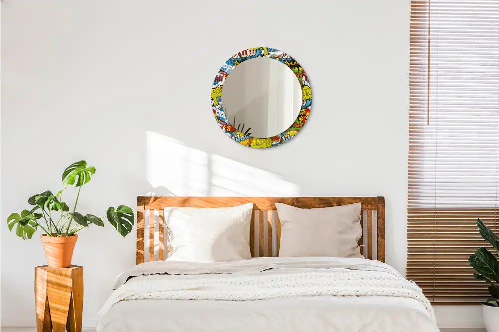 Miroir rond avec décoration motif style bande dessinée