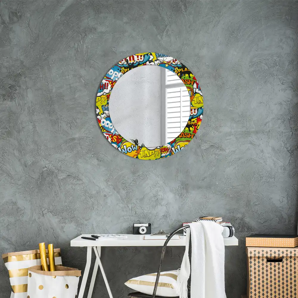 Miroir rond avec décoration motif style bande dessinée