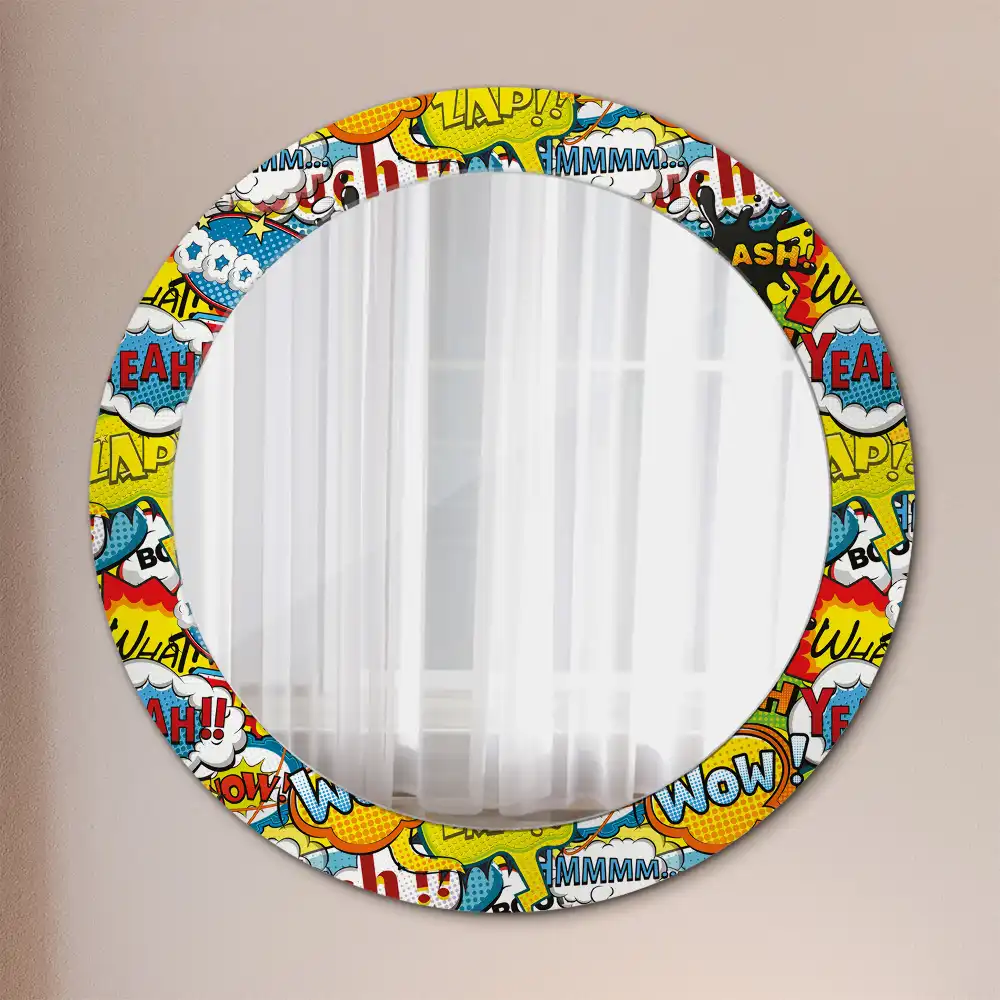 Miroir rond avec décoration motif style bande dessinée