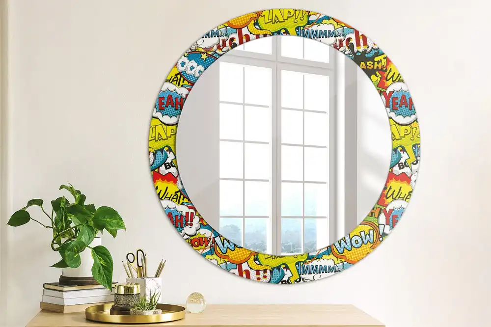 Miroir rond avec décoration motif style bande dessinée