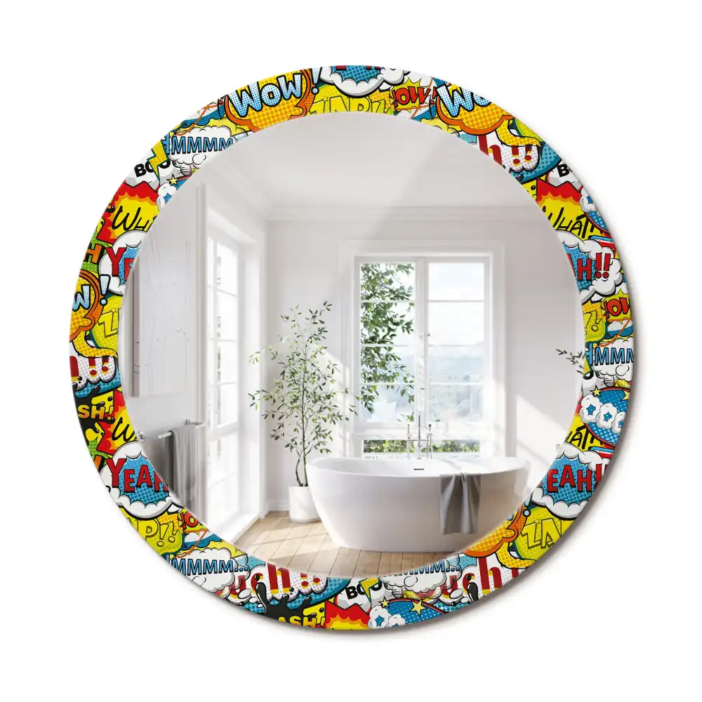 Miroir rond avec décoration motif style bande dessinée