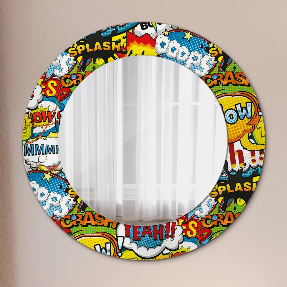 Miroir rond avec décoration motif style bande dessinée