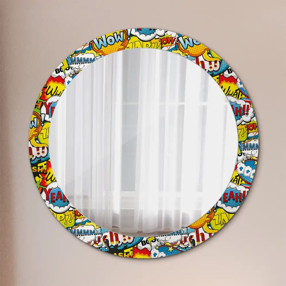 Miroir rond avec décoration motif style bande dessinée