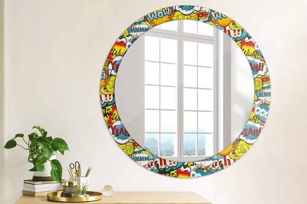 Miroir rond avec décoration motif style bande dessinée