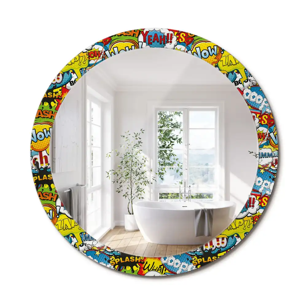Miroir rond avec décoration motif style bande dessinée