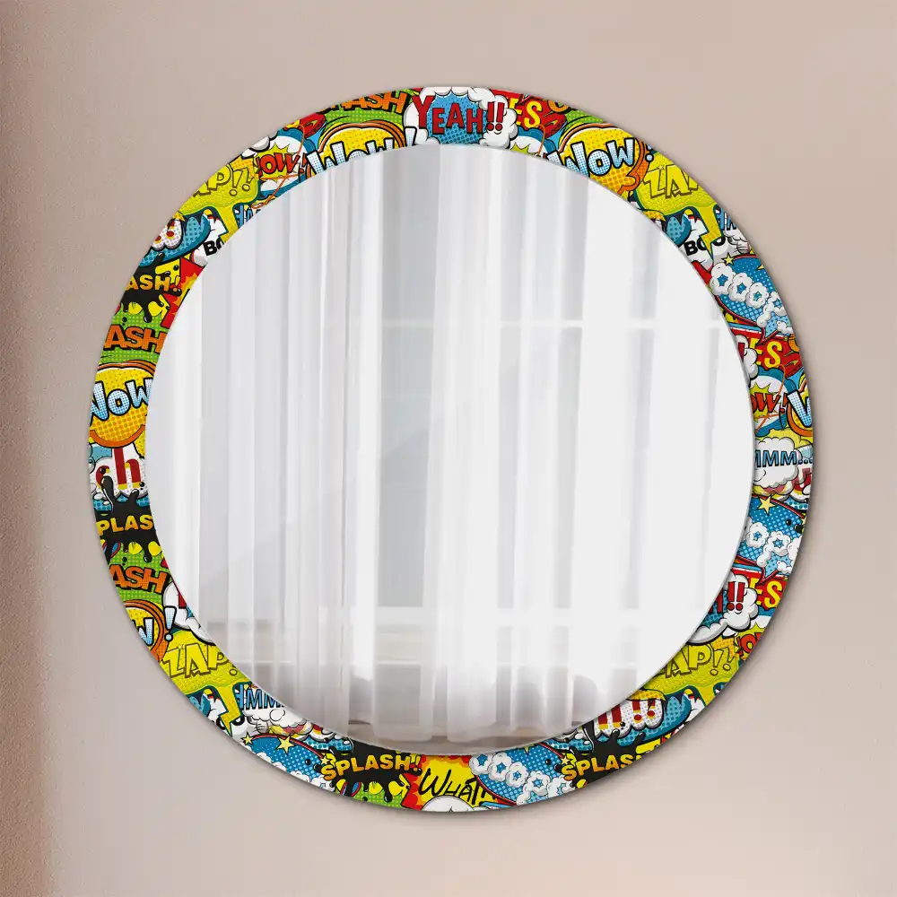 Miroir rond avec décoration motif style bande dessinée