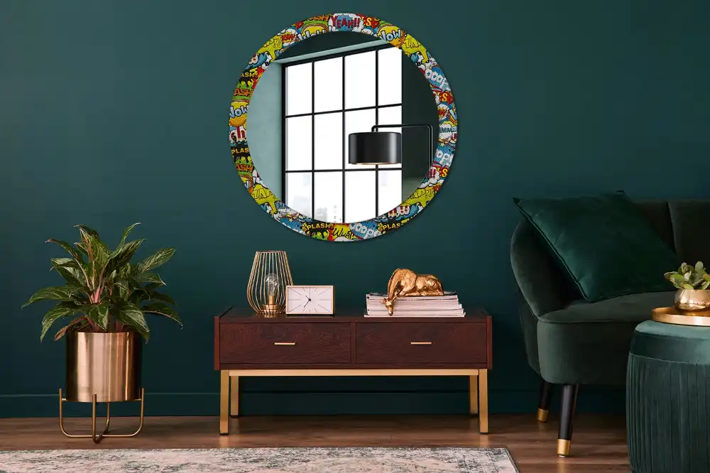 Miroir rond avec décoration motif style bande dessinée