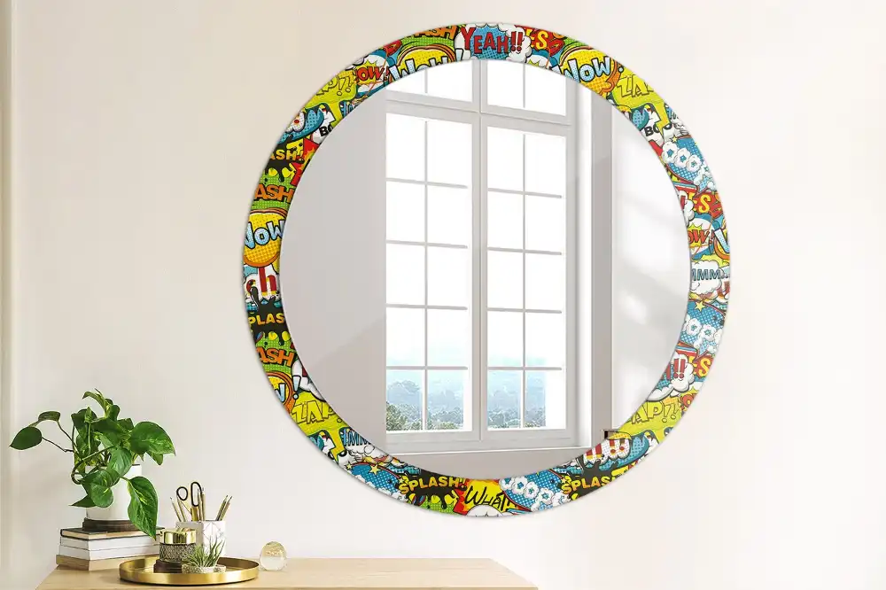 Miroir rond avec décoration motif style bande dessinée