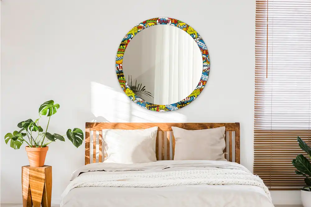 Miroir rond avec décoration motif style bande dessinée