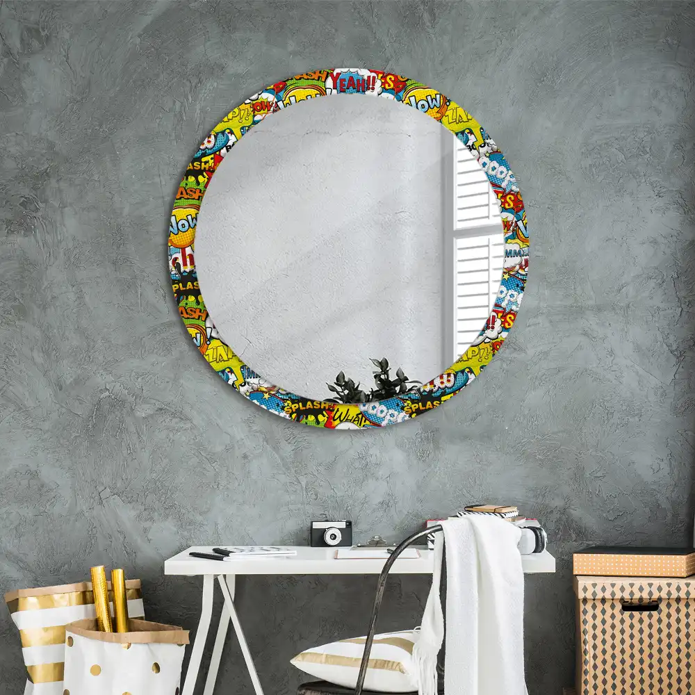 Miroir rond avec décoration motif style bande dessinée