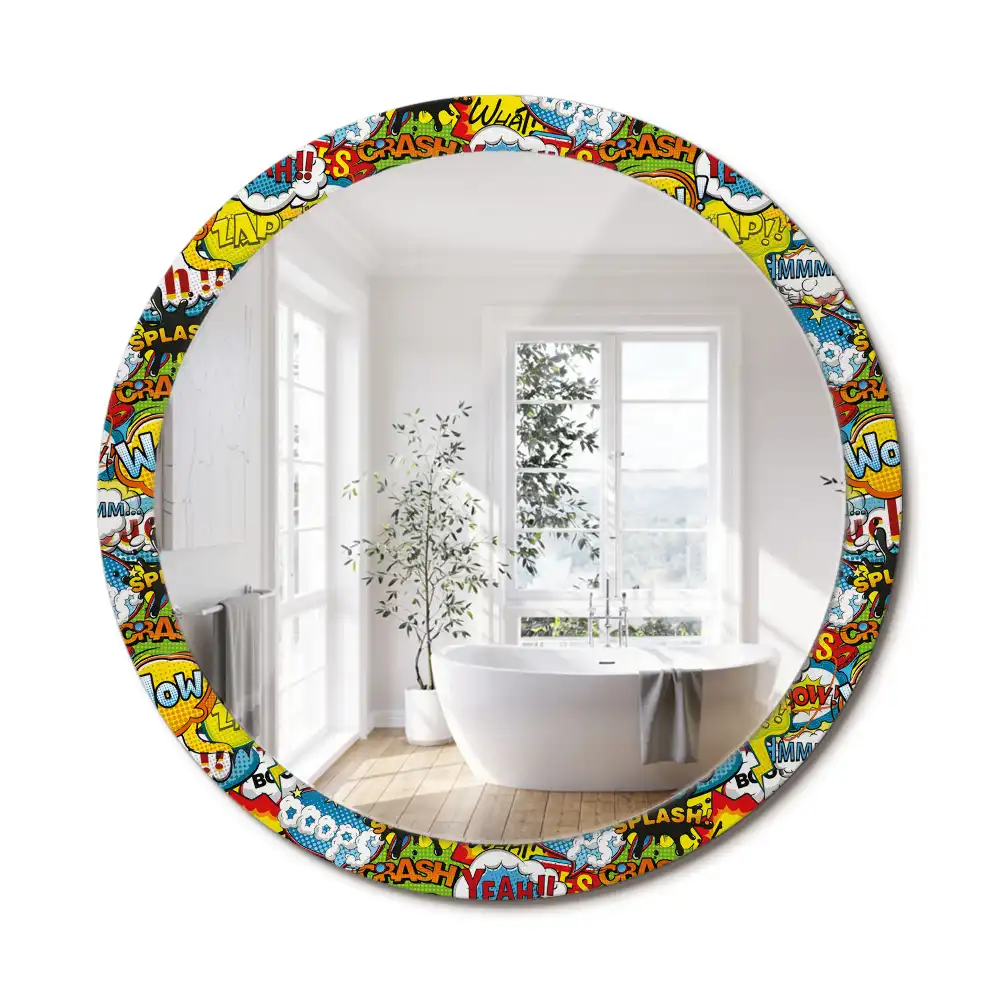 Miroir rond avec décoration motif style bande dessinée
