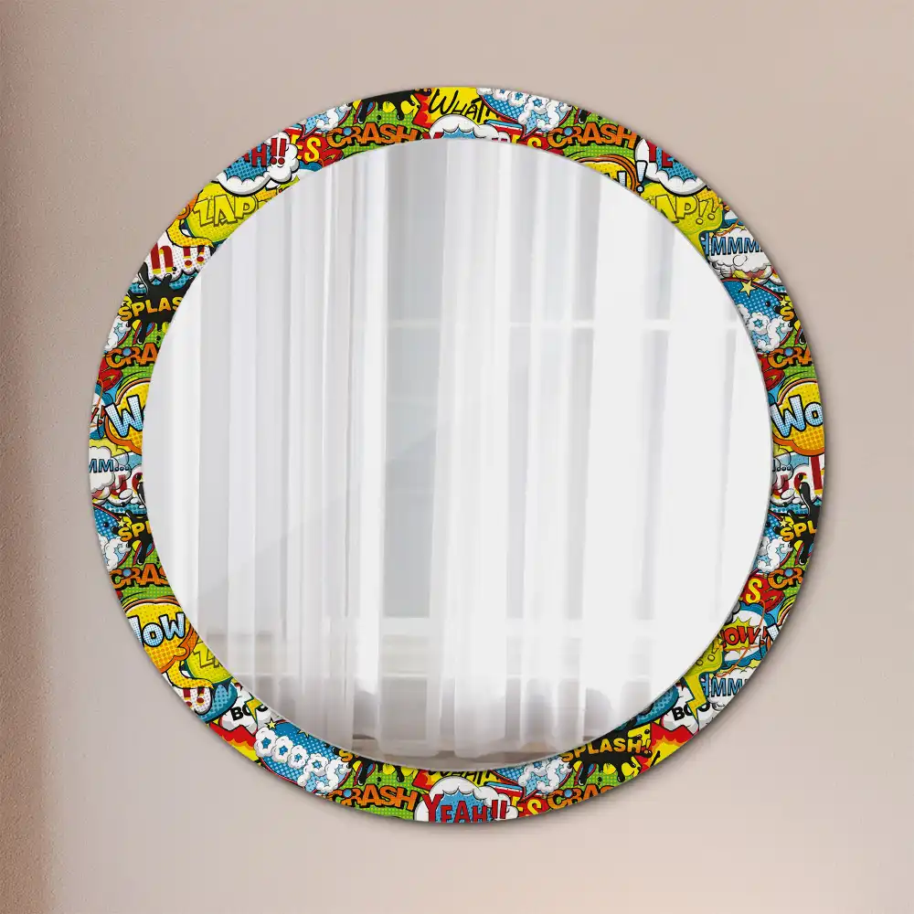 Miroir rond avec décoration motif style bande dessinée