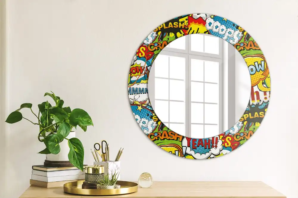 Miroir rond avec décoration motif style bande dessinée