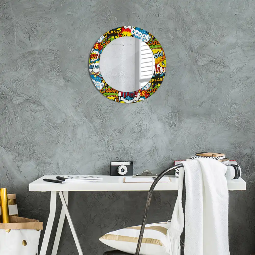 Miroir rond avec décoration motif style bande dessinée