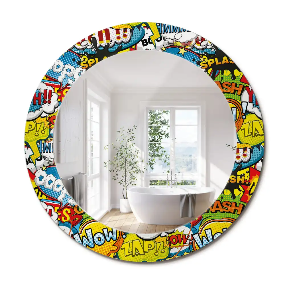 Miroir rond avec décoration motif style bande dessinée