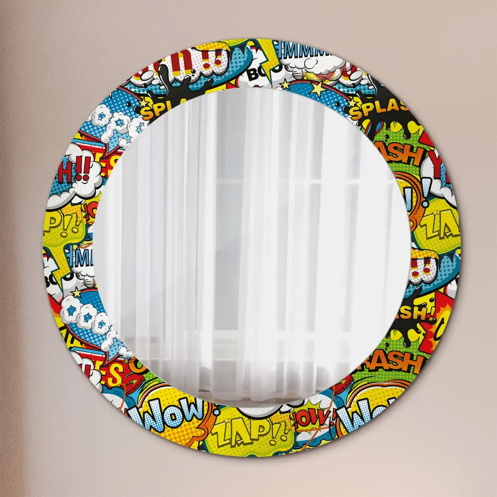 Miroir rond avec décoration motif style bande dessinée