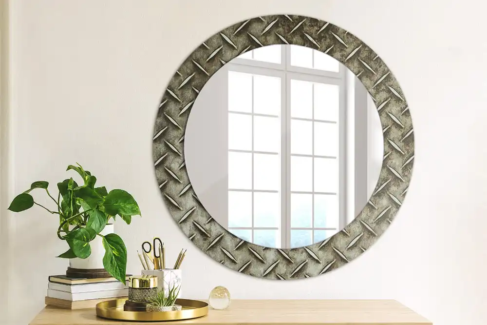 Miroir rond imprimé texture d'acier